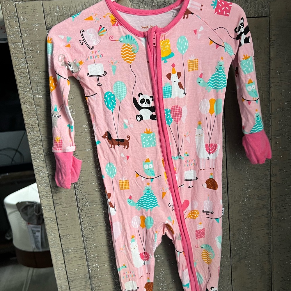 Little Sleepies Party Animals Bamboo Zippy 3/6 months. EUC. Sold out print.